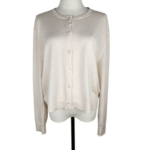 J. Crew Womens XL Beige Ivory Featherweight The Good Cashmere Cardigan Preppy - Picture 3 of 11